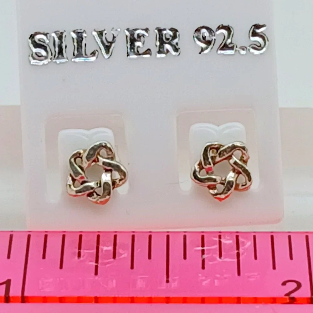Sterling Silver 925 Celtic Knot Star Stud Earrings Interwoven Geometric Vintage - Picture 9 of 16